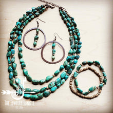 Load image into Gallery viewer, Copper Hoop Earrings with Natural Turquoise and Wood
