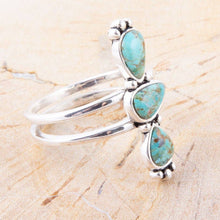 Load image into Gallery viewer, Linear Triple Stone Turquoise and Sterling Silver Ring
