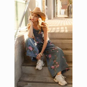 Ashton Floral Print Denim Sleeveless Jumpsuit