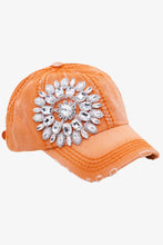 Load image into Gallery viewer, Sunflower Bejeweled Glitz Distressed Cap, Adjustable
