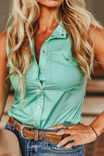 Load image into Gallery viewer, Mint Pearl Snap Button Down Western Yoke Shirt
