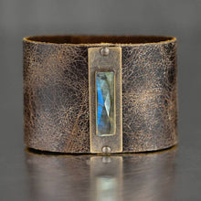 Load image into Gallery viewer, 2&quot; Leather Cuff w/Genuine Labradorite Stone
