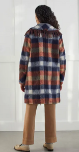 Tribal Fringe Trim Plaid Coat