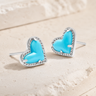 Kendra Scott Ari Heart Stud Earrings in Silver Turquoise Magnesite with rhodium over brass heart-shaped studs