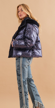 Load image into Gallery viewer, Navy Sequin Puffer Coat
