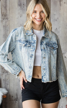 Load image into Gallery viewer, Striped rhinestone jean jacket
