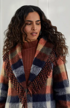 Load image into Gallery viewer, Tribal Fringe Trim Plaid Coat
