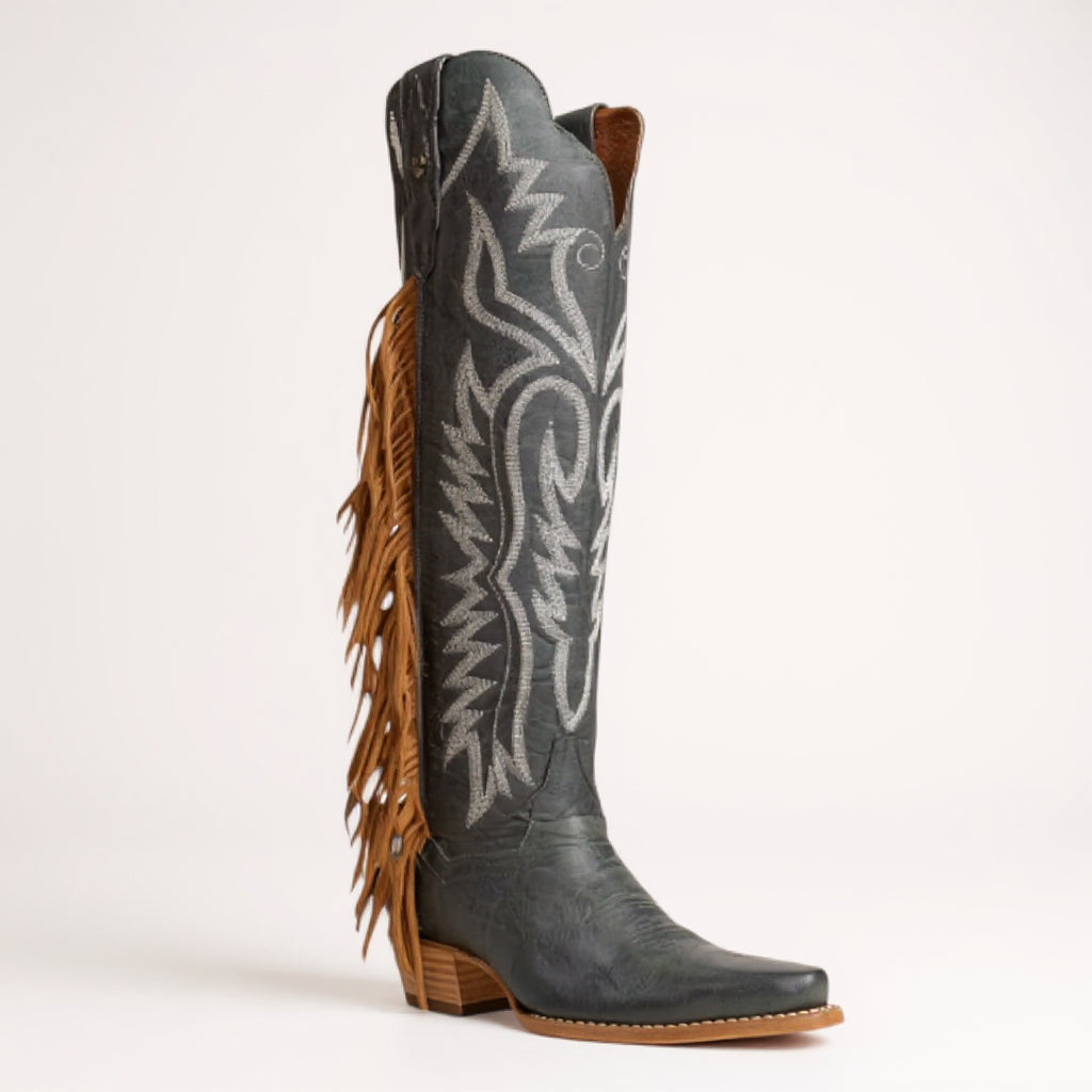 Dan Post Prairie Dancer Blue Leather Over-the-Knee Fringe Boot