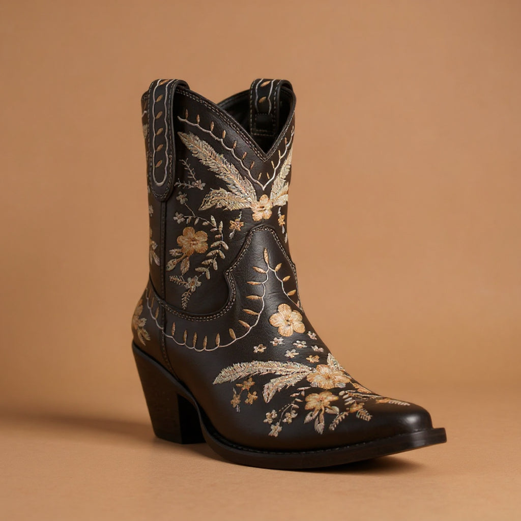 Dingo by Dan Post Primrose Floral Leather Booties in Black