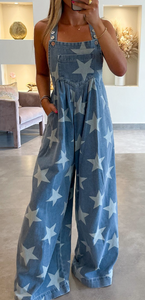 Star Print Denim Overall