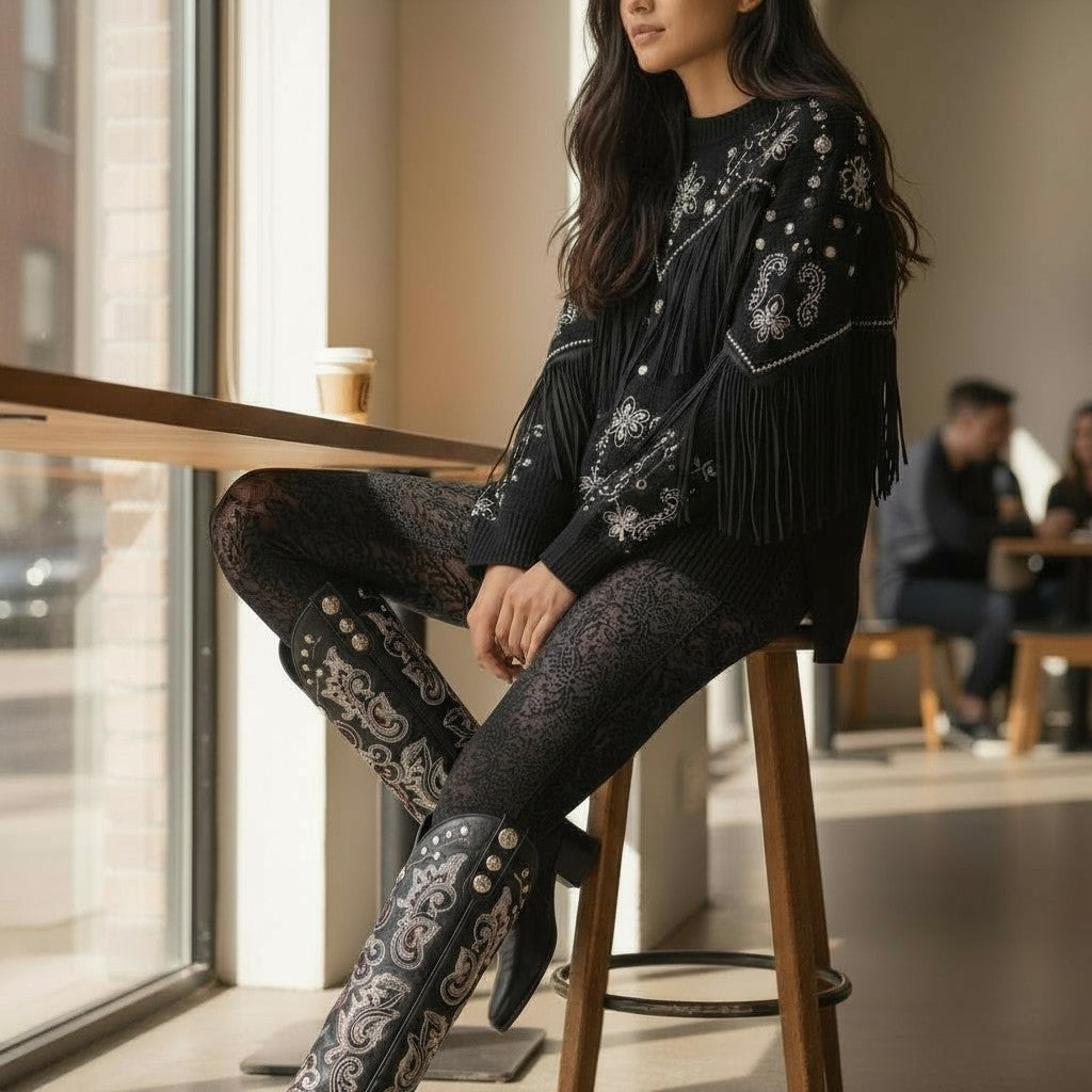 Black Velvet Lace Tights