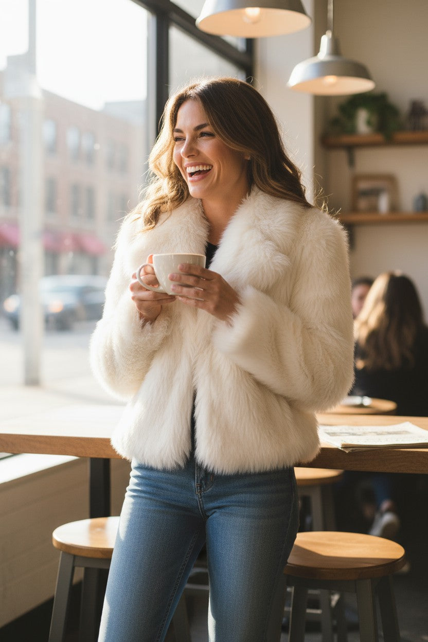 Helen White Fuzzy Coat