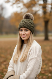 Cable Knit Pom Beanie