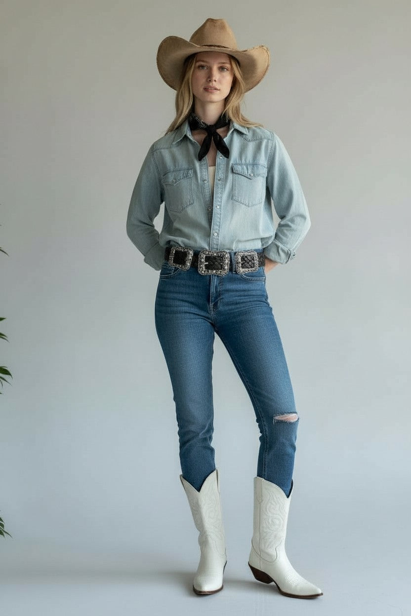 Taylor Black Tooled Square Concho Belt
