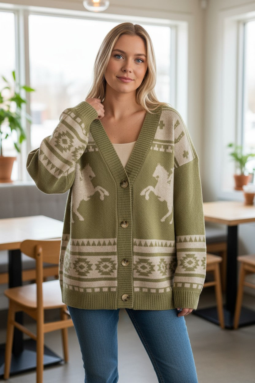 Harmon Oversized Western Graphic Knit Cardigan