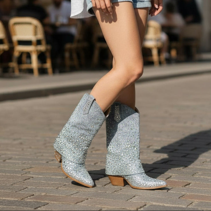  Jeans ボア　ベスト　アイボリー　XS Azalea Wang Christos Boots in Denim – Madame Peacock's