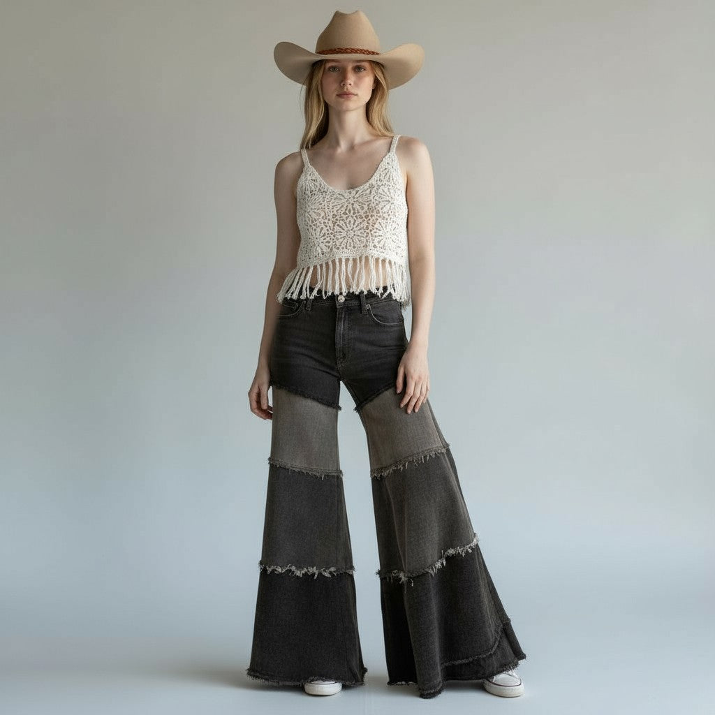 Alyssa Wide Leg Denim Boho Pants