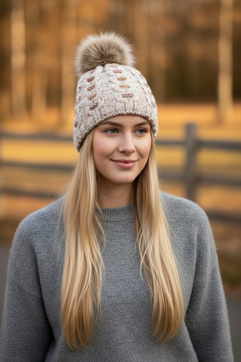 Abalone with Copper Pom Top Beanie