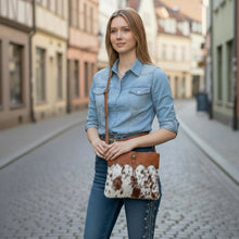 Load image into Gallery viewer, Ornate Brown Leather &amp; Hairon Bag
