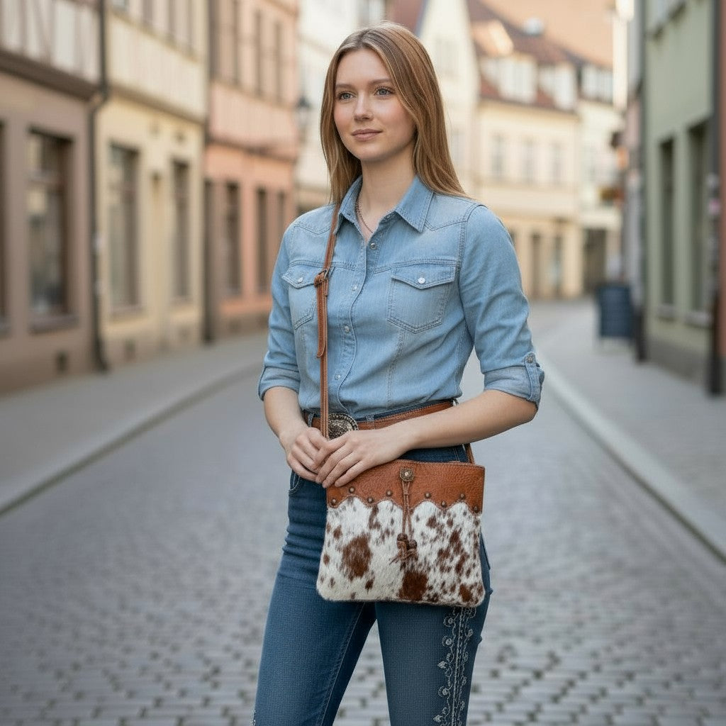 Ornate Brown Leather & Hairon Bag
