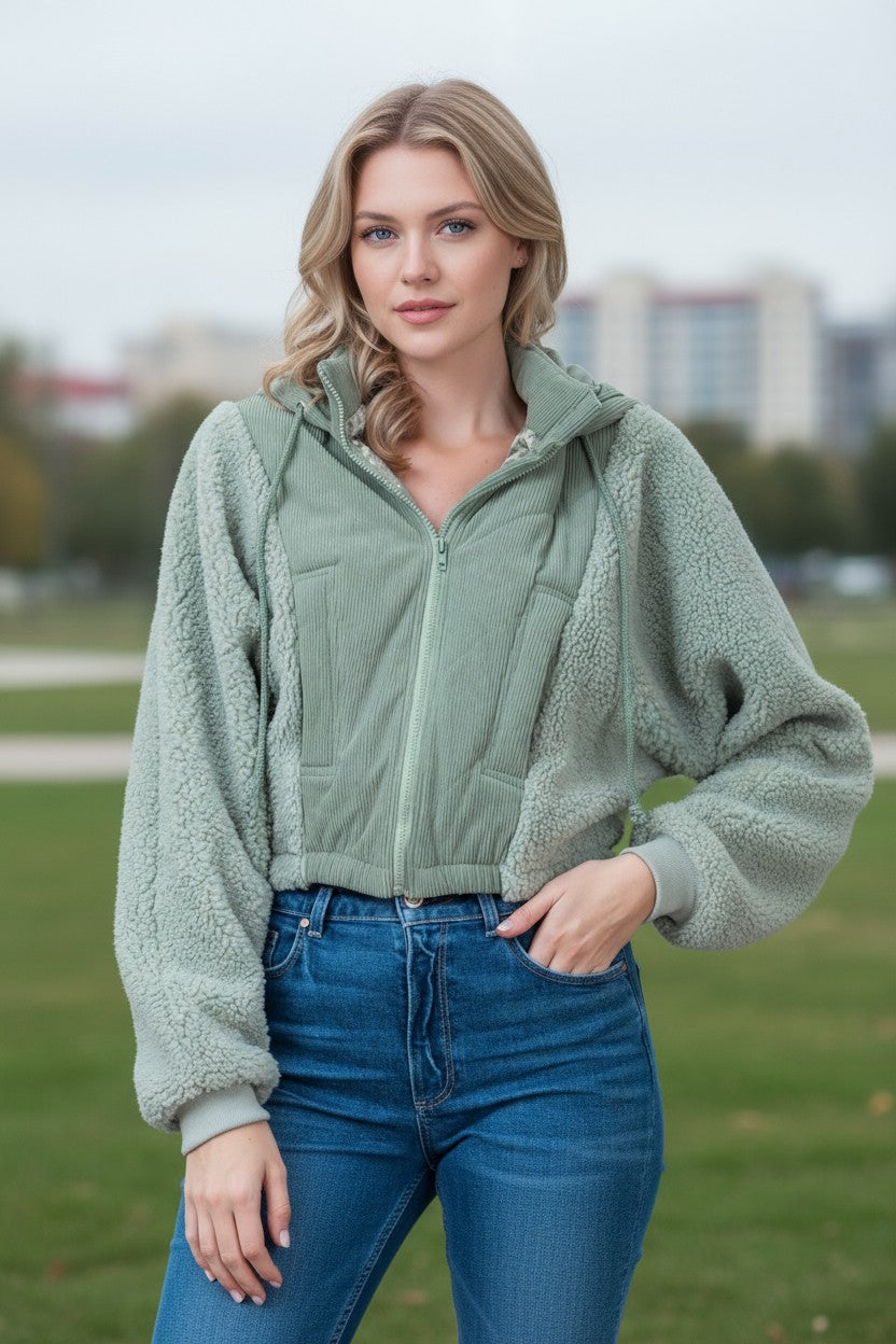 Kell Corduroy Hooded Puffer Jacket