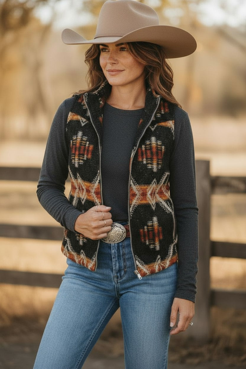 Black Orange Beige Quilted Lined Zip-up Vest