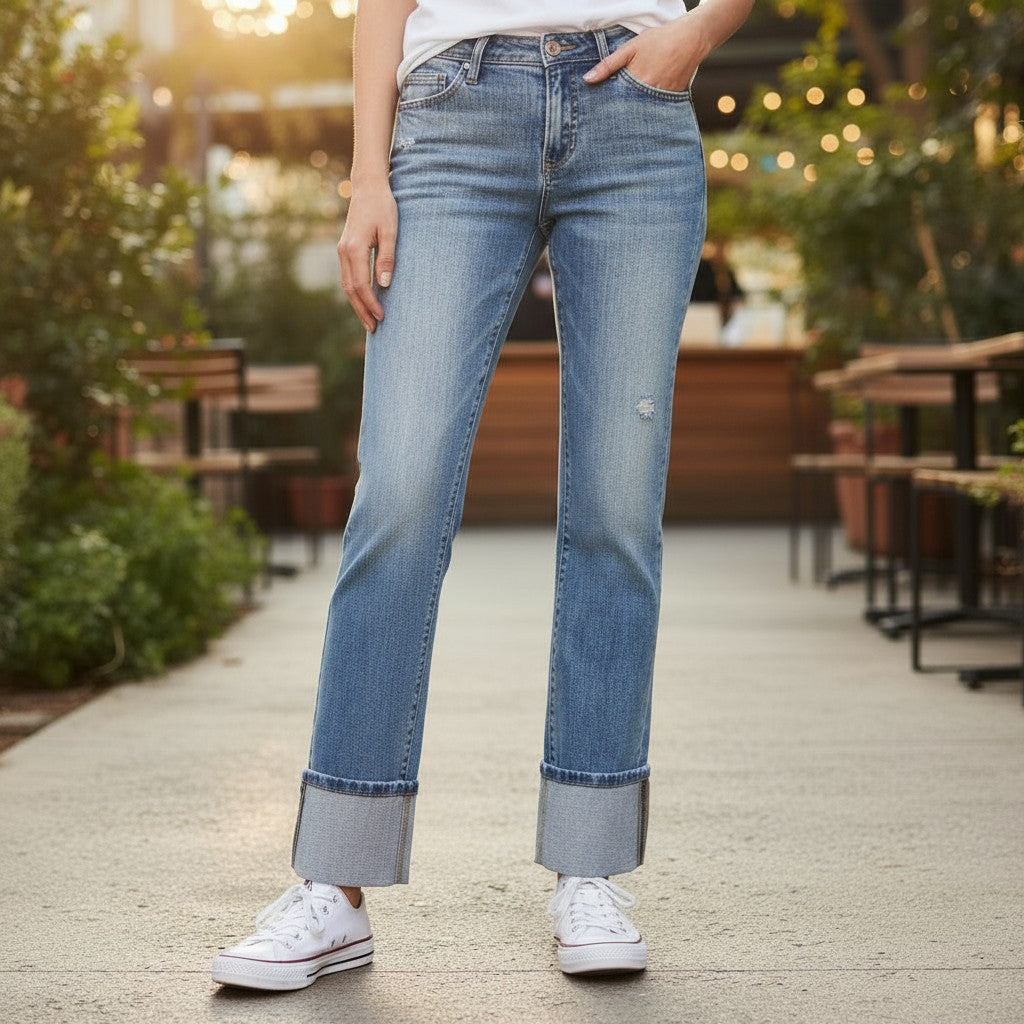 Bayeas Flora Mid Rise Straight Crop Jeans