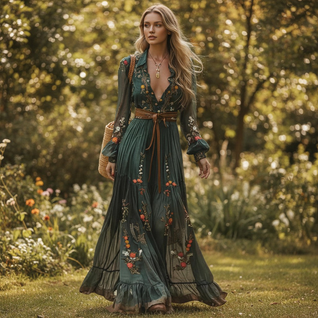 PREORDER: Ariyah Bohemian Floral Print Long Sleeve Maxi Dress