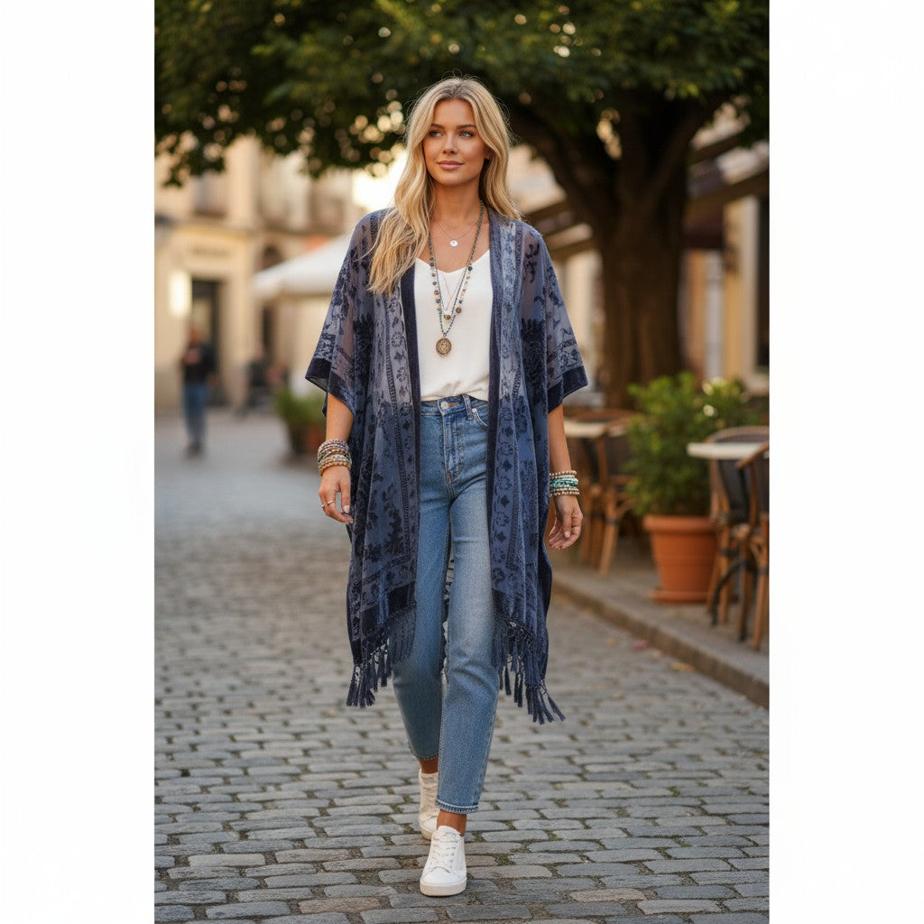 Crushin' On You Velvet Kimono - Navy Blue