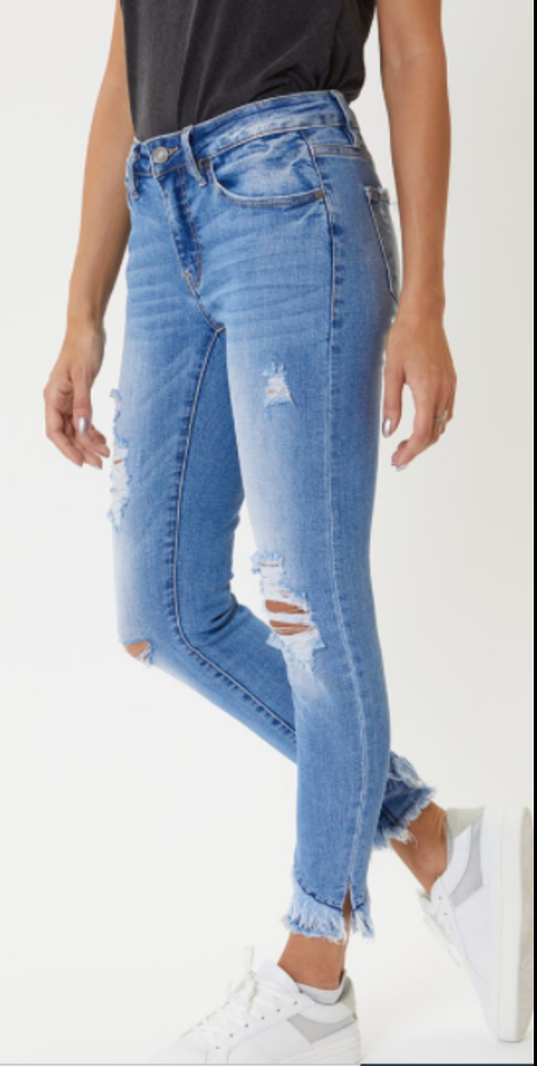 Kan Can Mid Rise Frayed Bottom Jean