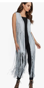 Adelynne long fringed vest