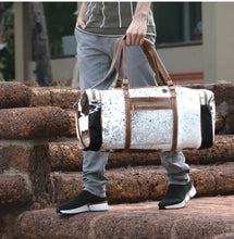Load image into Gallery viewer, Cowhide Leather Trimmed Large Duffel.
